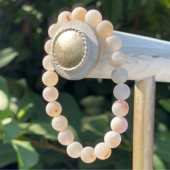 goddess zodiac Jewelry - 8mm White Druzy Frosted Quartz Chakra Stretch Bracelet
